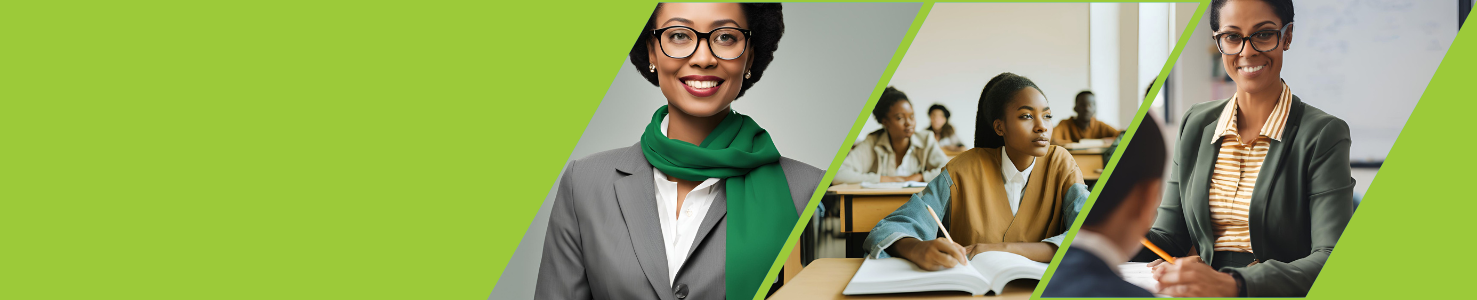 A banner with an image of a consultant, a student, and a teacher